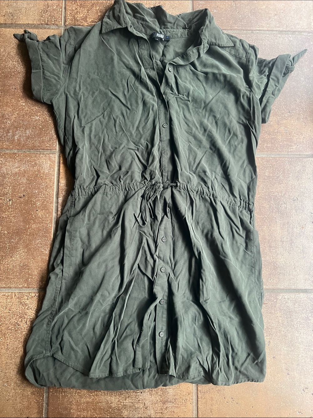 PAIGE Olive Green Button-Front Midi Shirt Dress
